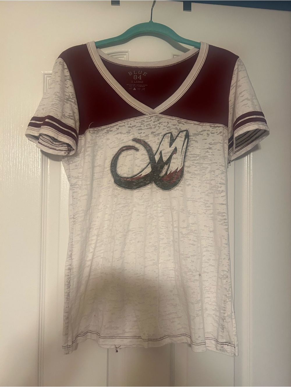 Blue 84 White and Maroon V-Neck Short Sleeve Tee